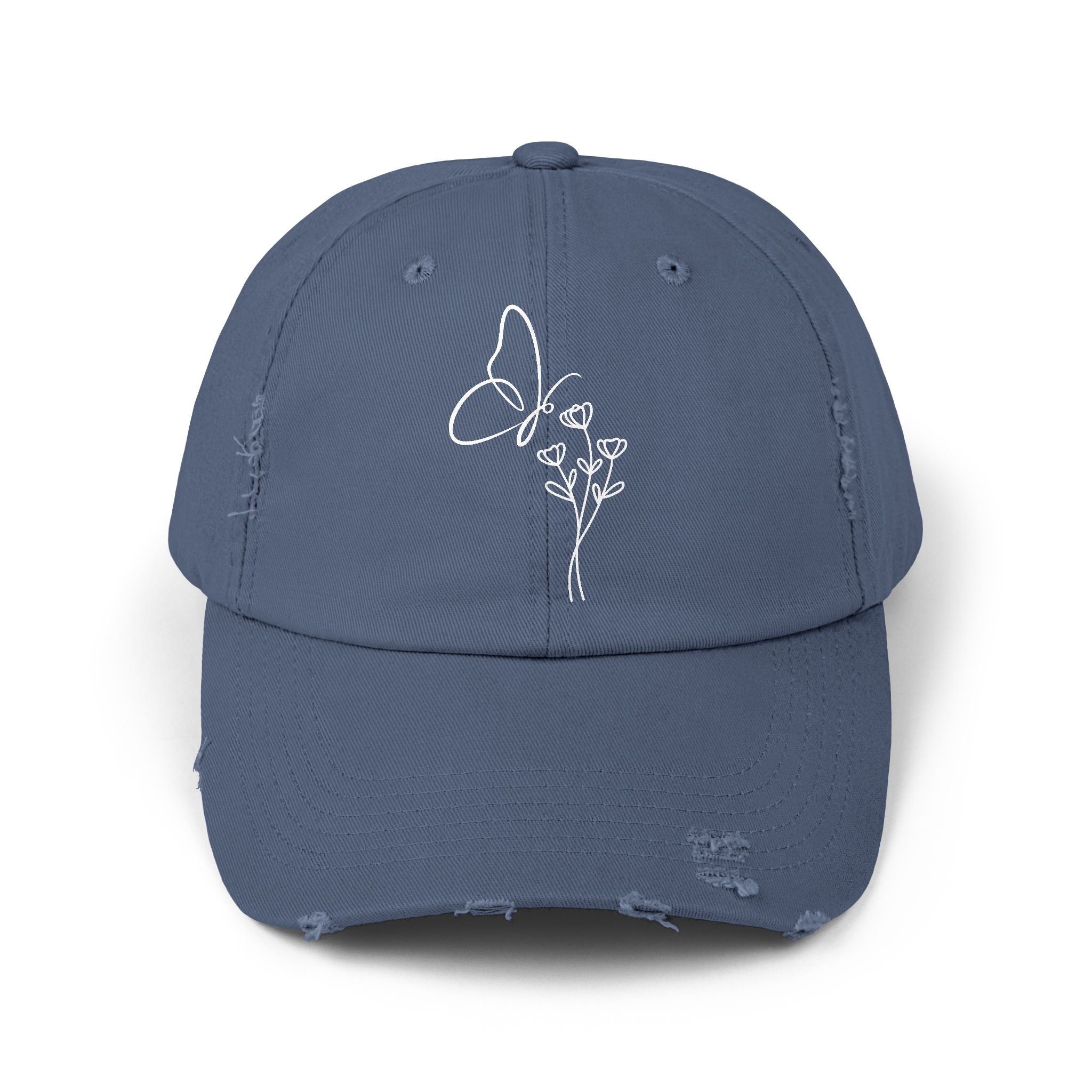 Chic Butterfly Floral Cap | Unisex Distressed Hat | Trendy Outdoor